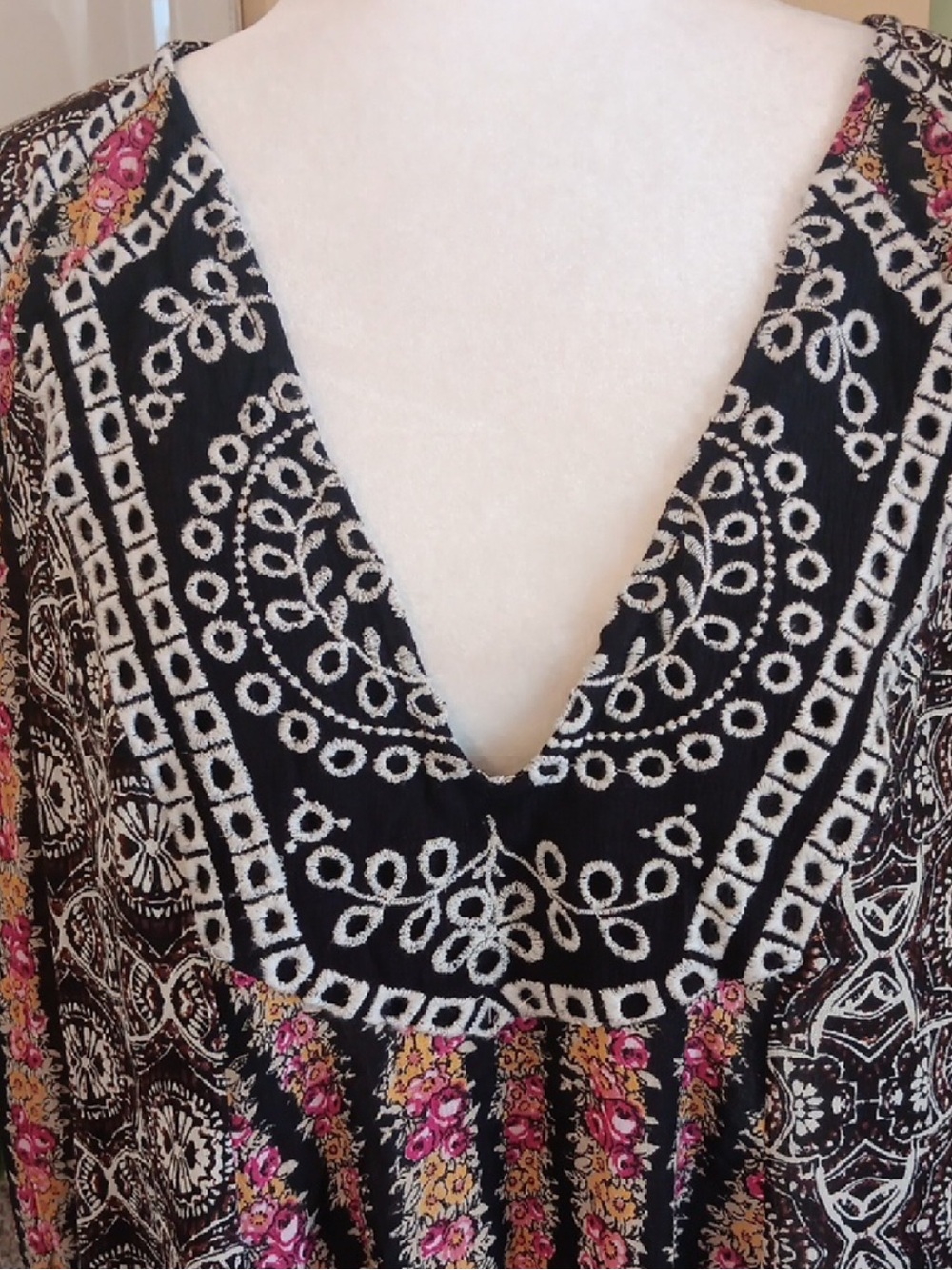 Free People Fallin Into You Tunic Dress  Black Combo Womens L Bell Sleeve Boho - Picture 6 of 14